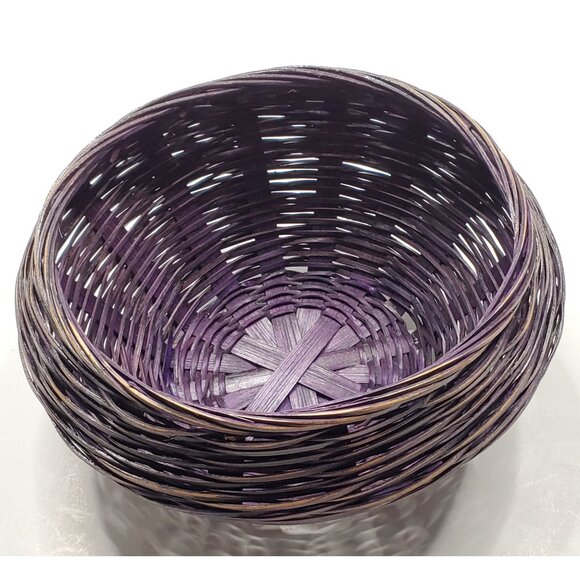 Wicker Basket Purple Round Decorative Bowl Artisan Weaving 9" Diameter Home Deco - Picture 7 of 7